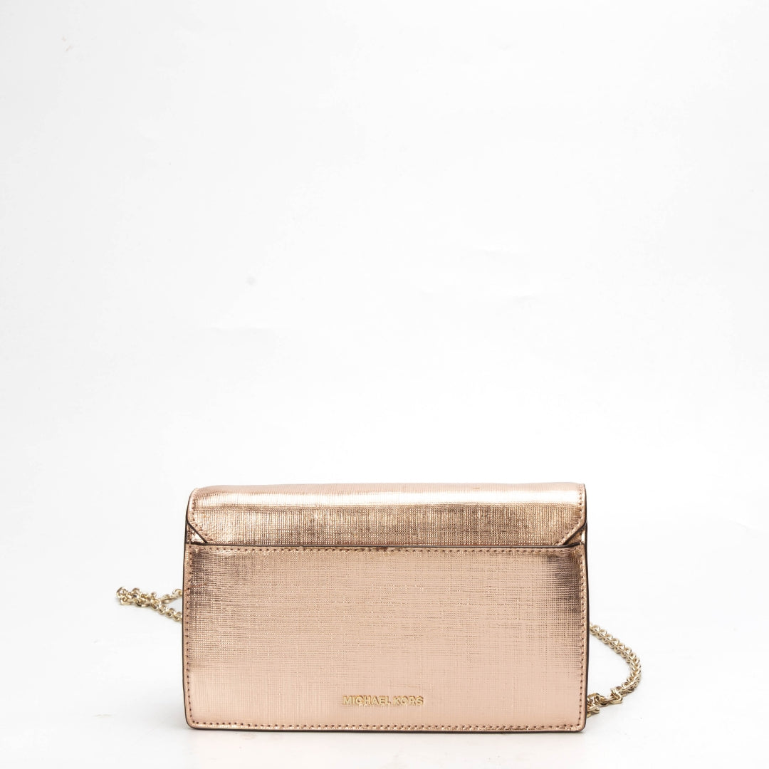 Michael Kors Pink Metallic Envelope Clutch Crossbody Bag
