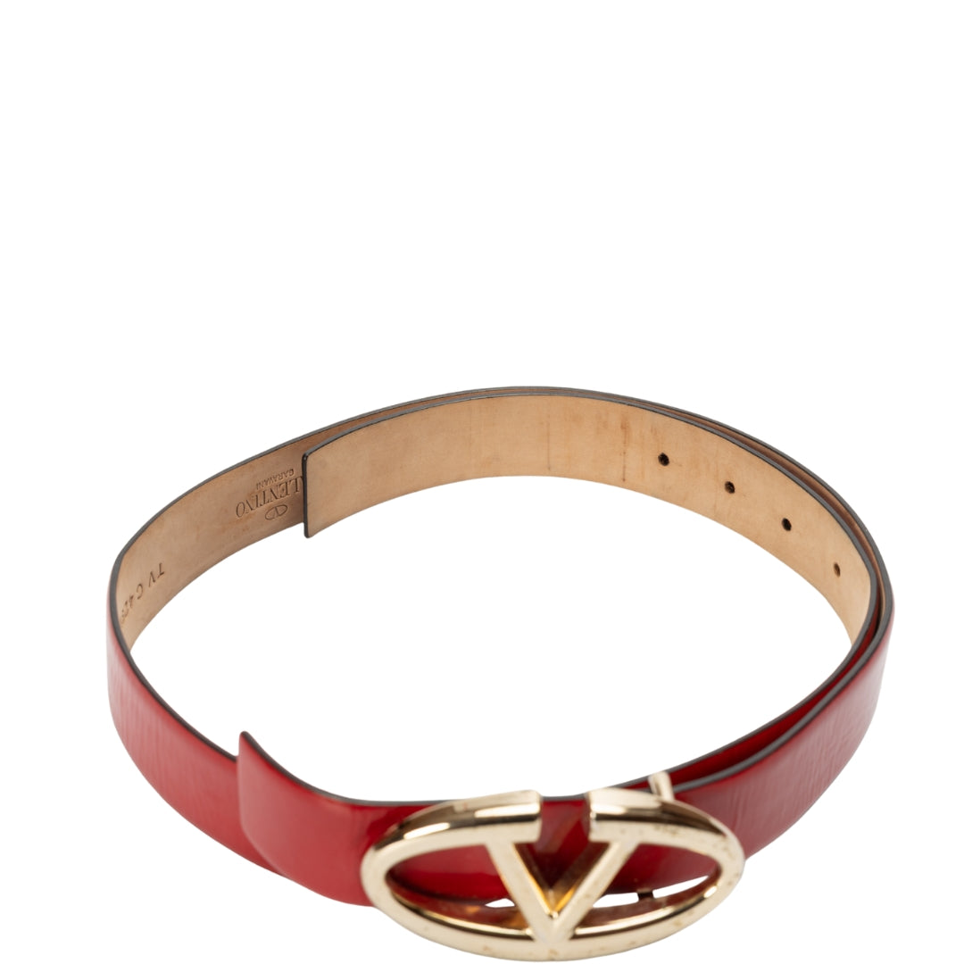 Valentino Red Patent Leather Logo Platino Belt