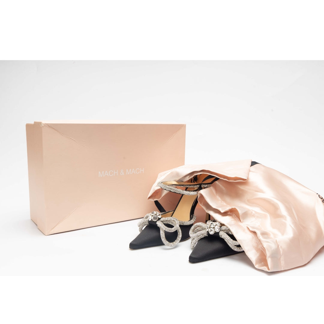 Mach & Mach Black Double Bow Satin Pumps