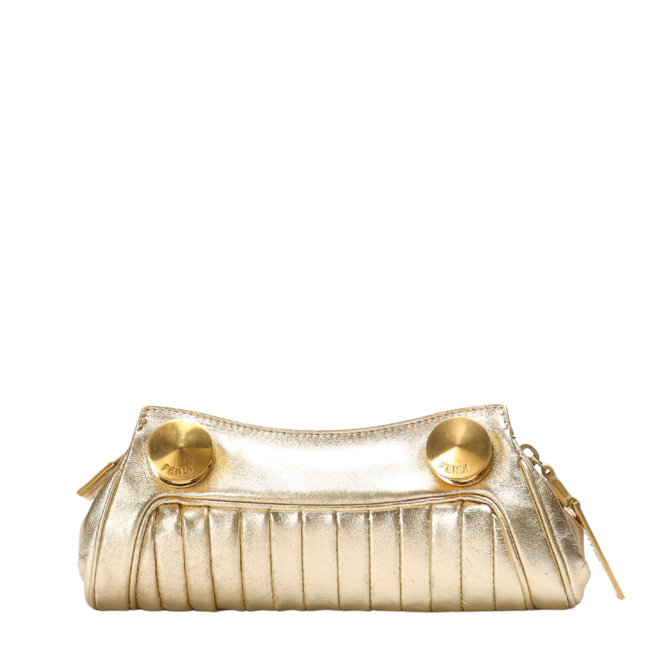Fendi Gold Metallic Zipper Clutch