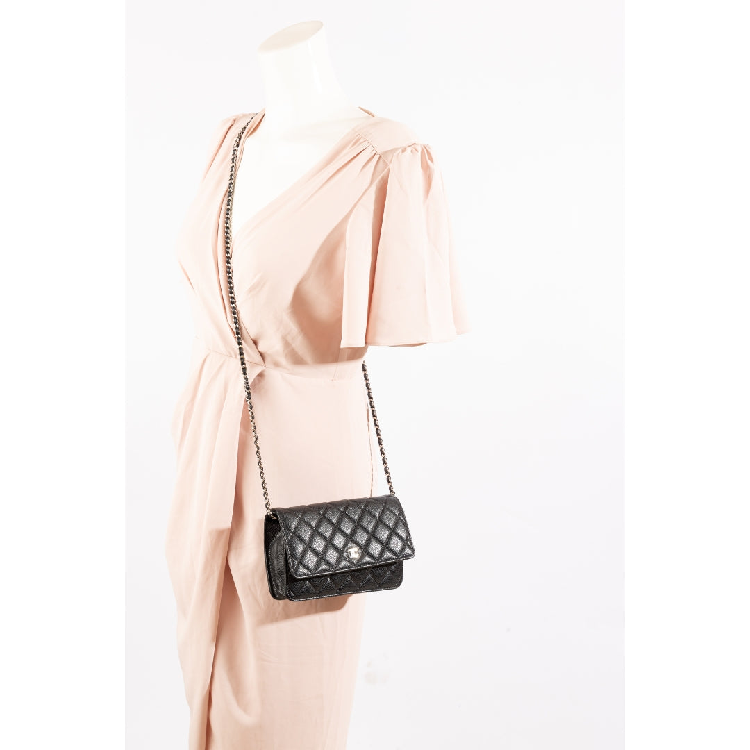 Chanel Black Caviar Quilted Wallet on Chain