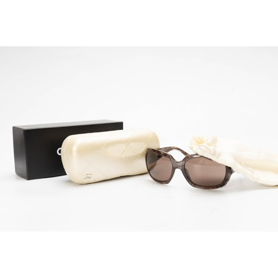 Chanel Brown Acetate CC Lace Effect Sunglasses