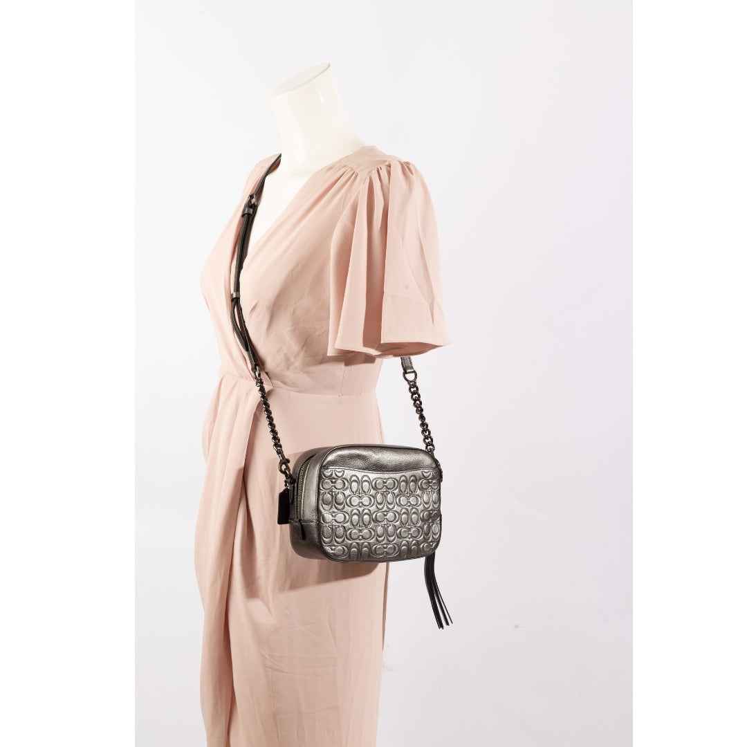 Coach Gunmetal Grey Medium Logo Chain Handle Cross Body Bag