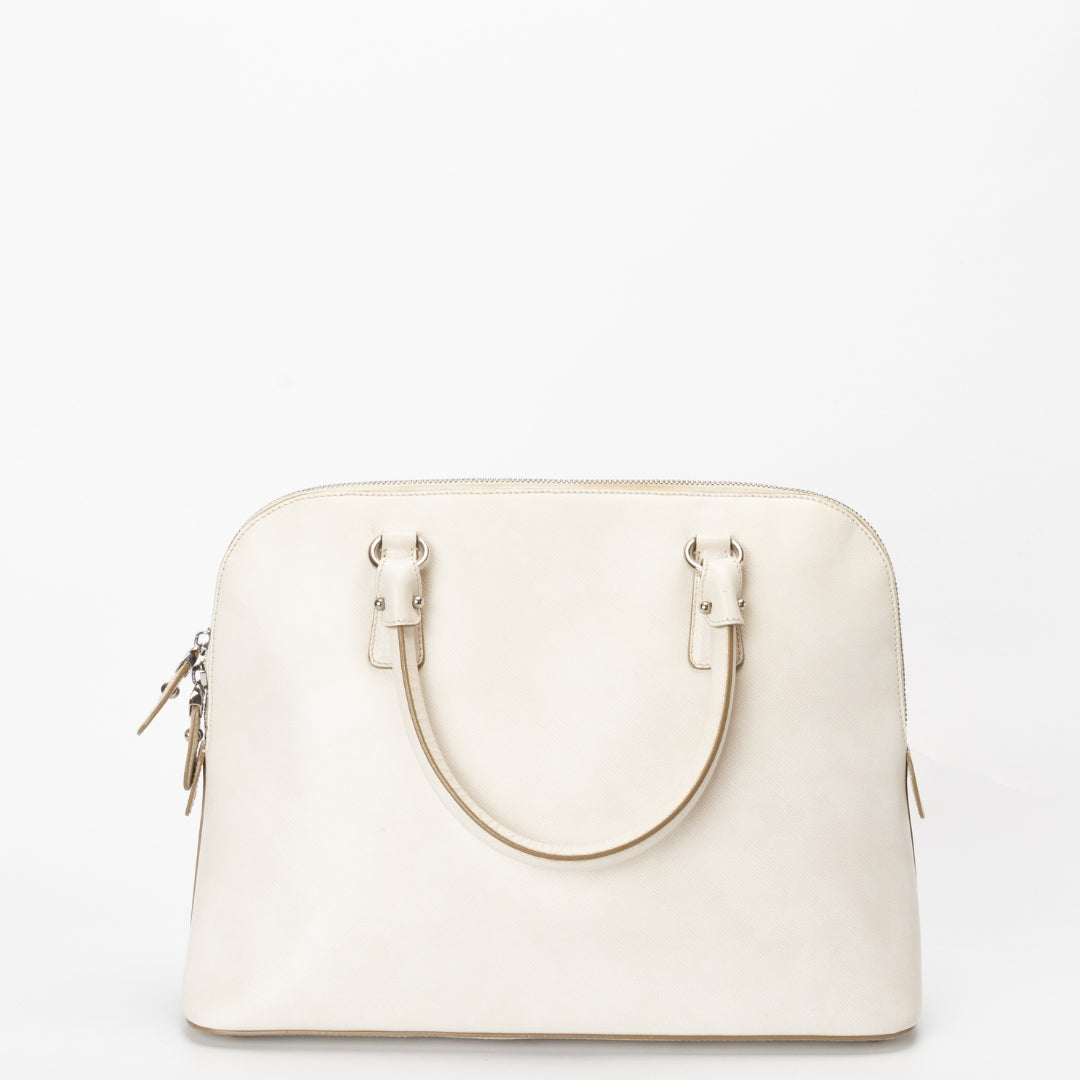 Salvatore Ferragamo Cream Saffiano Leather Satchel