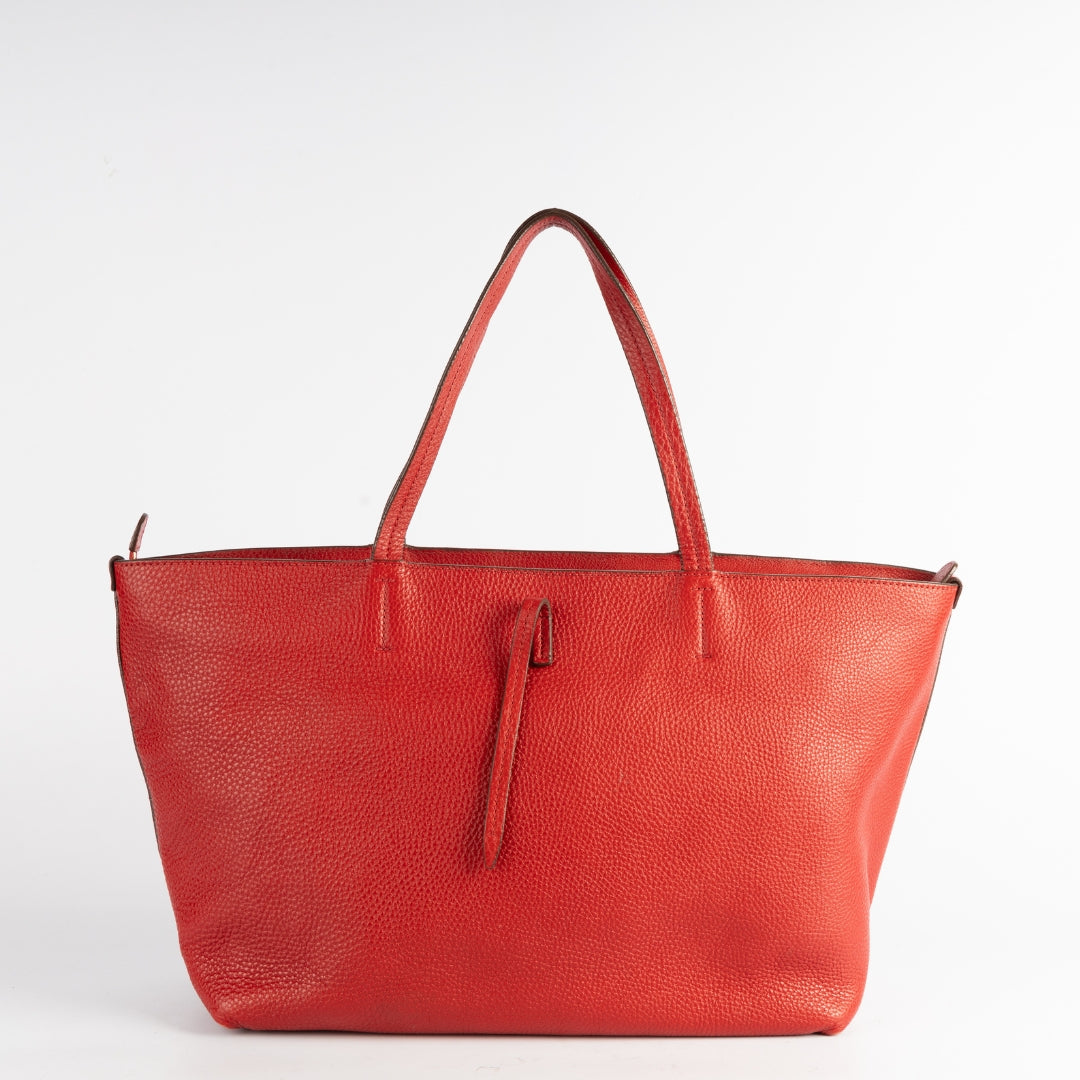 Salvatore Ferragamo Red Pebbled Leather Bice Tote Bag