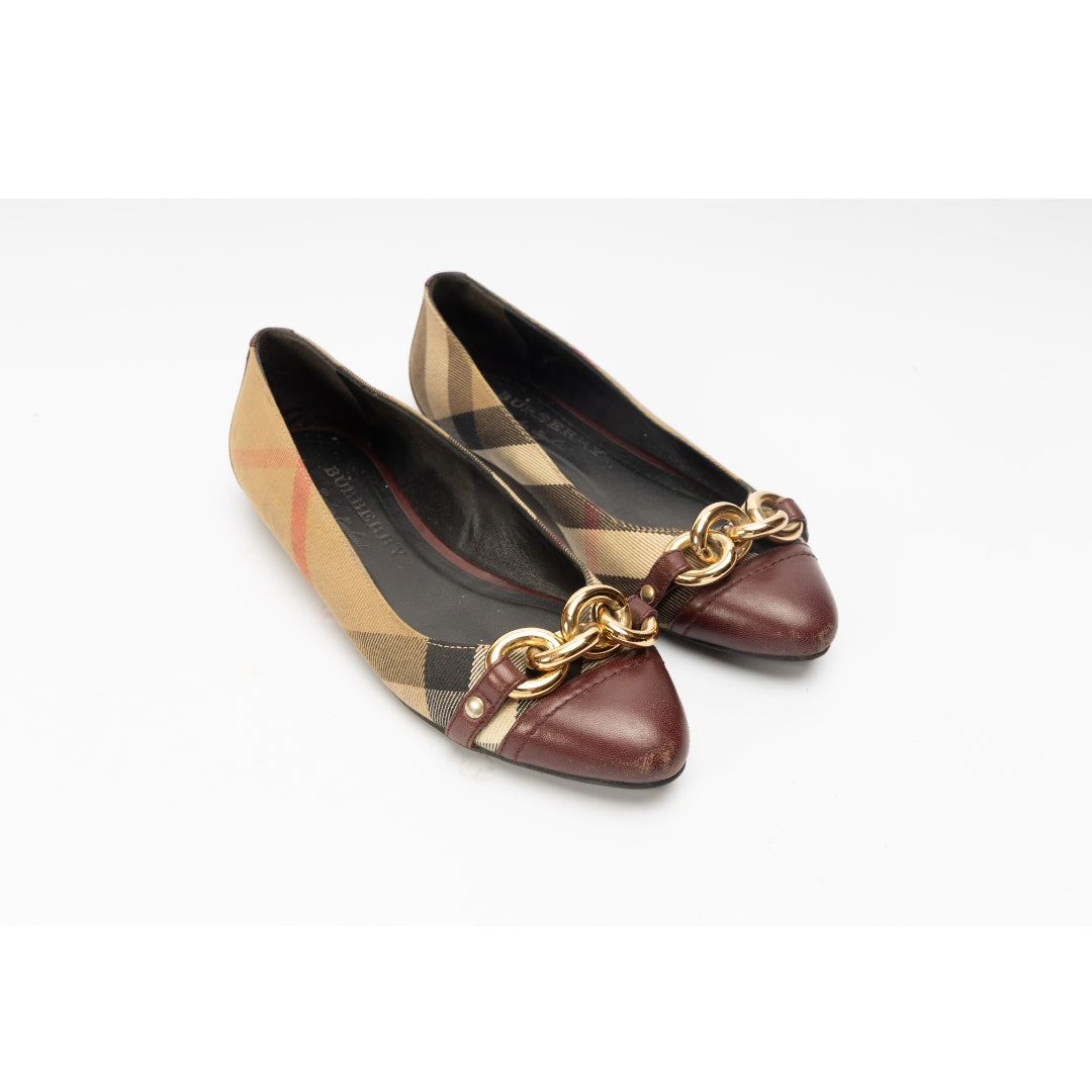 Burberry Nova Brown Buckle Ballet Flats
