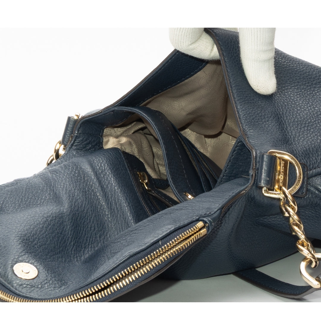 Michael Kors Blue Leather Bedford Tassel Shoulder Bag