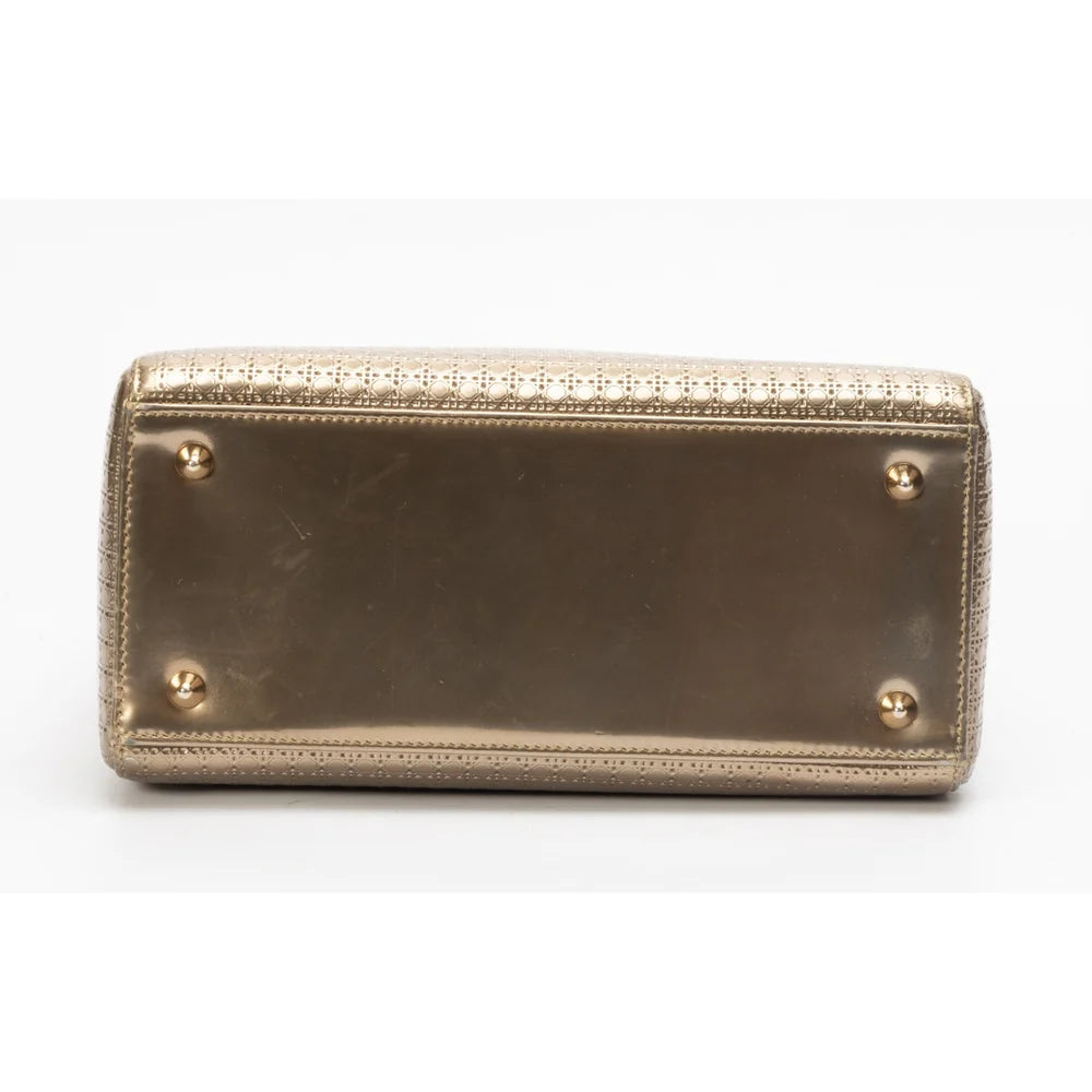 Dior Gold Micro Cannage Patent Leather Medium Lady Dior