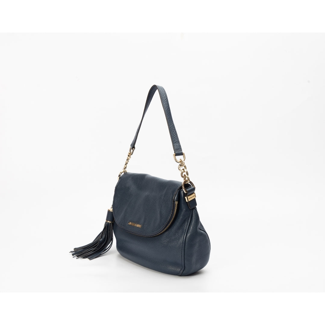 Michael Kors Blue Leather Bedford Tassel Shoulder Bag