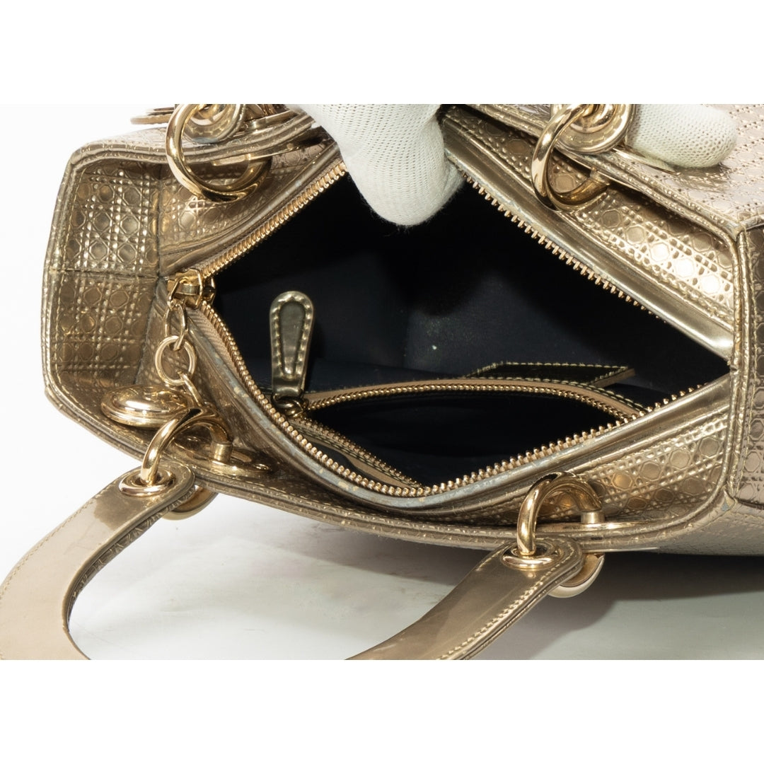 Dior Gold Micro Cannage Patent Leather Medium Lady Dior