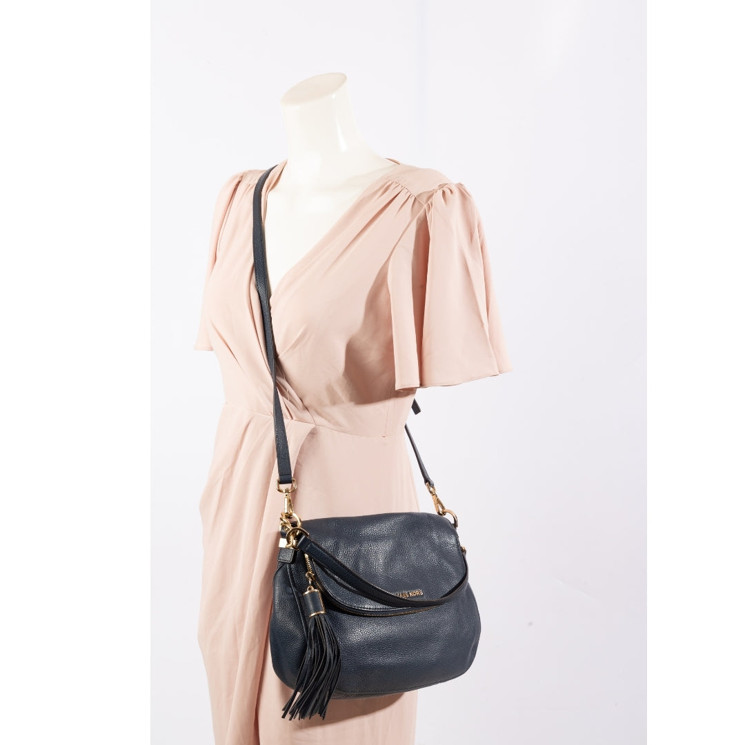 Michael Kors Blue Leather Bedford Tassel Shoulder Bag