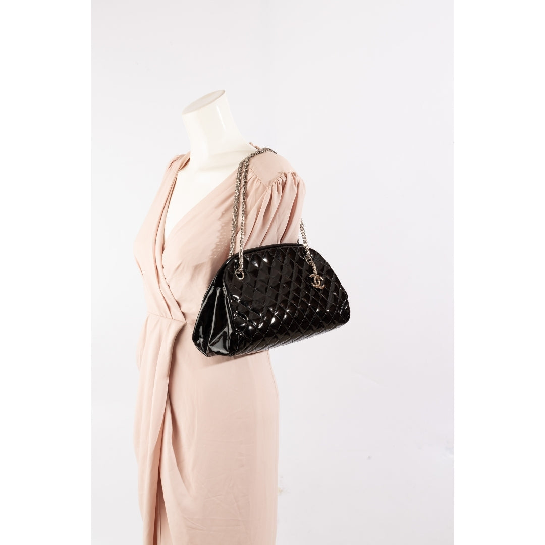 Chanel Black Quilted Patent Leather Small Just Mademoiselle Bowler Bag
