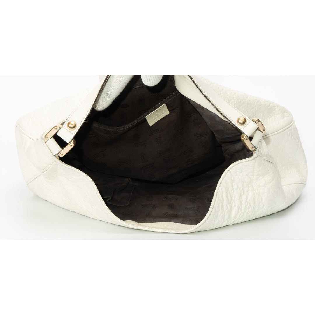 Gucci Ivory Guccissima Leather Web Hobo Bag