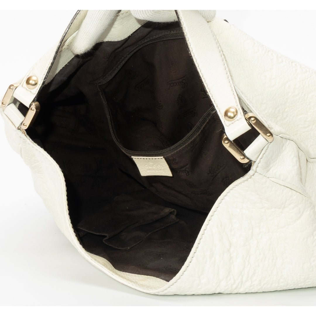 Gucci Ivory Guccissima Leather Web Hobo Bag