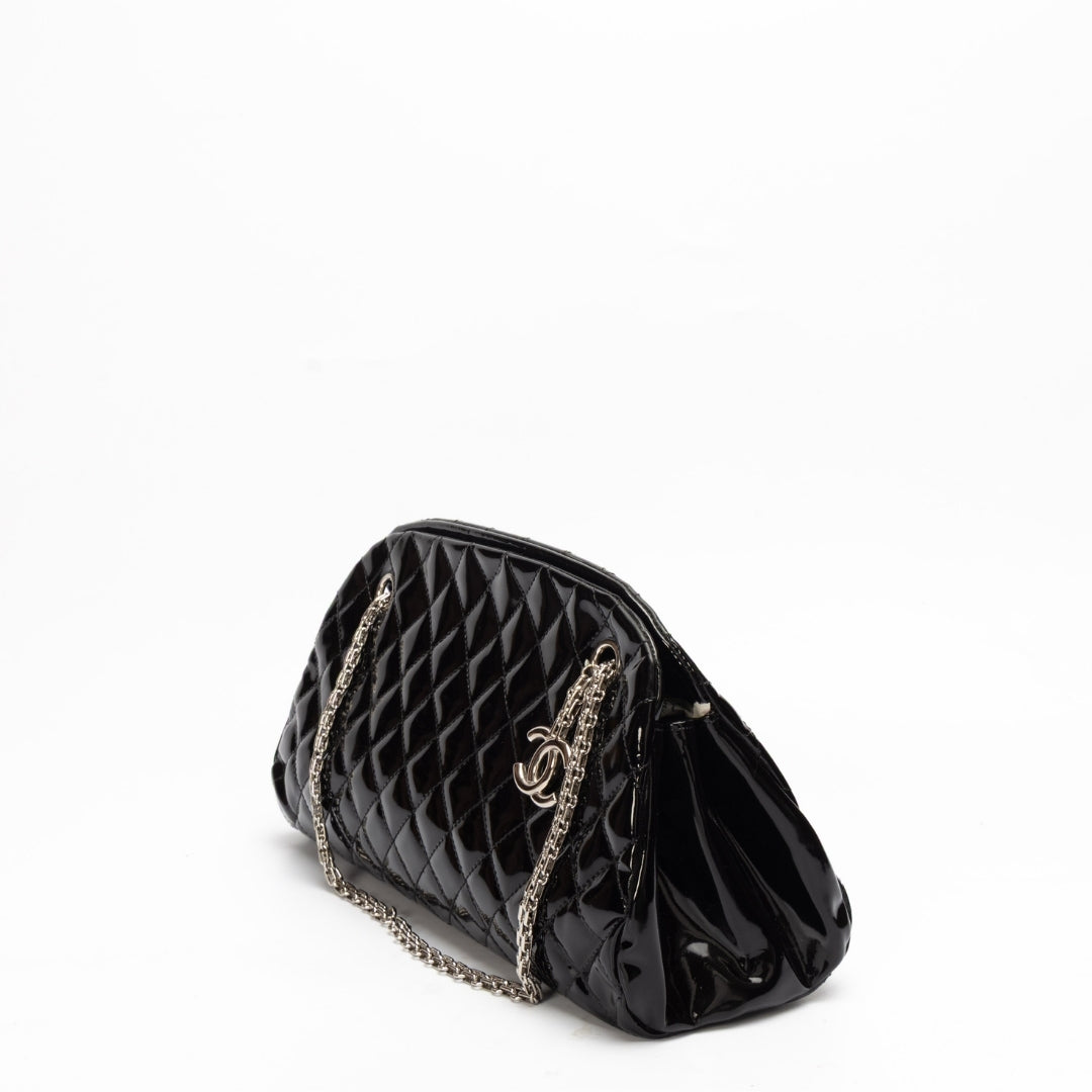 Chanel Black Quilted Patent Leather Small Just Mademoiselle Bowler Bag