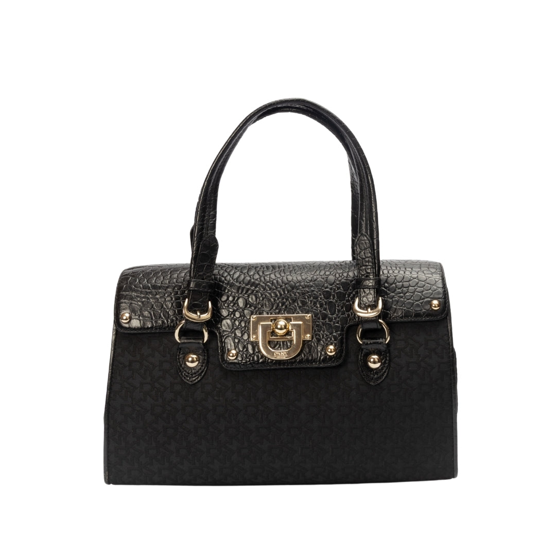 DKNY Signature Canvas and Croc Embossed Leather Shoulder Bag