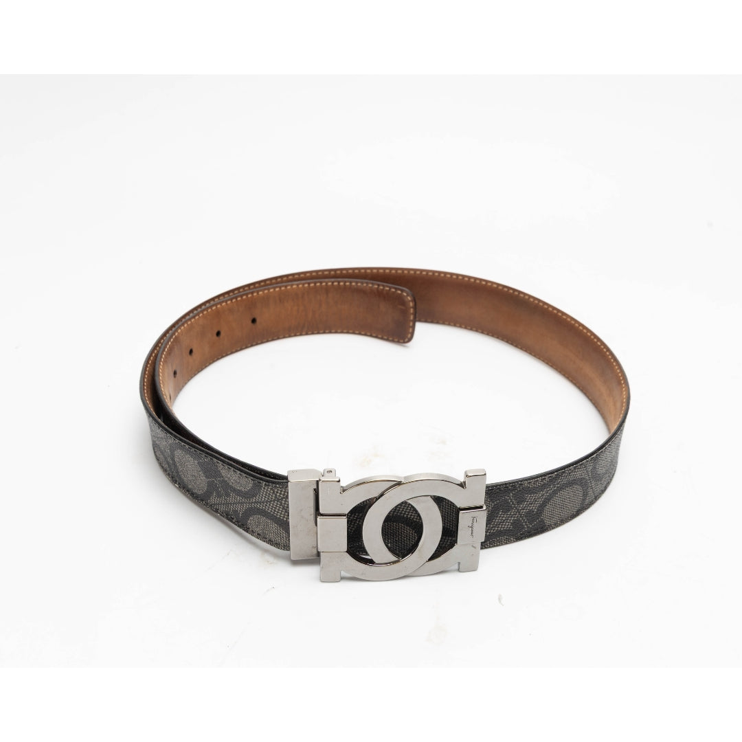 Salvatore Ferragamo Gancini Print Leather Buckle Belt