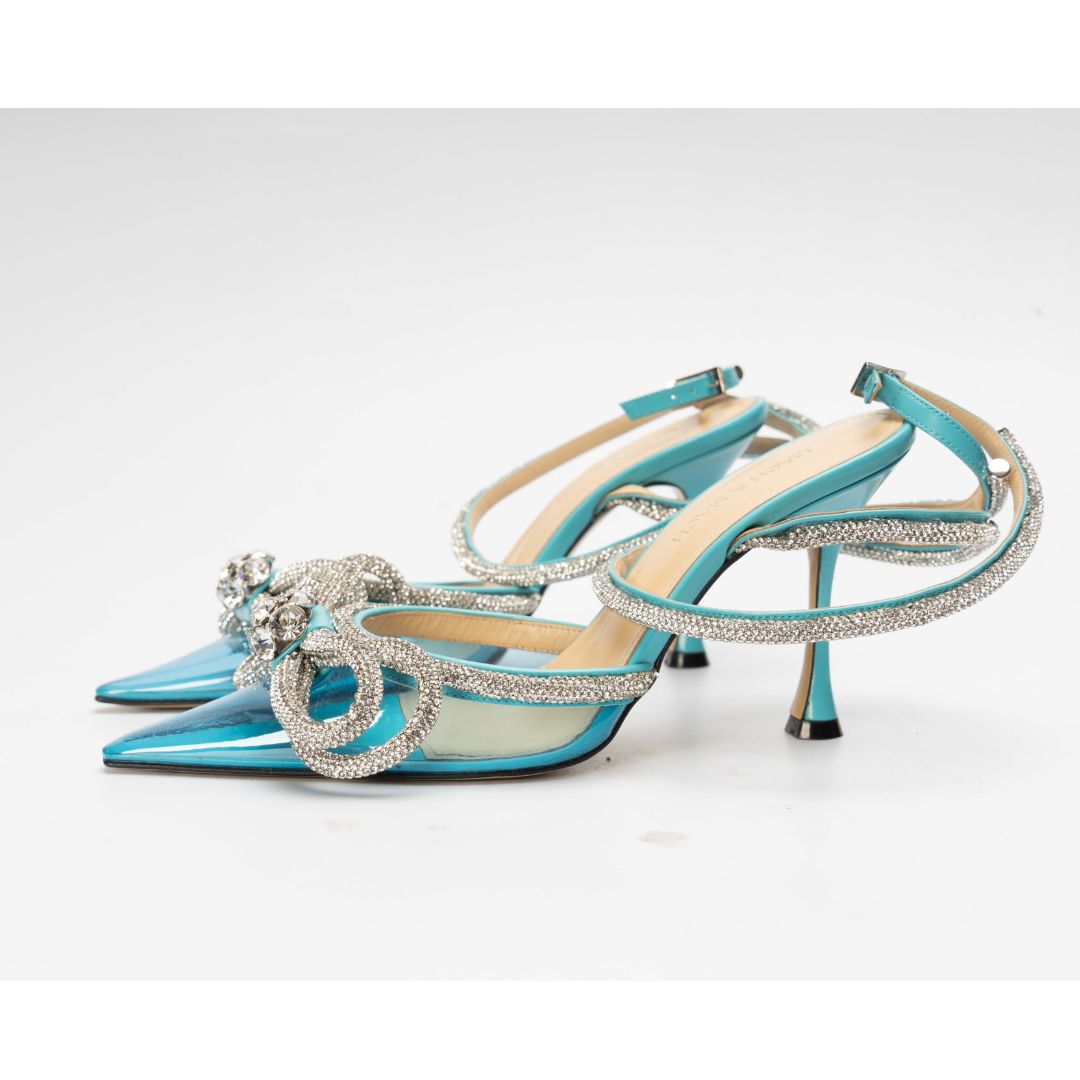Mach & Mach Blue Satin Double Bow Pumps