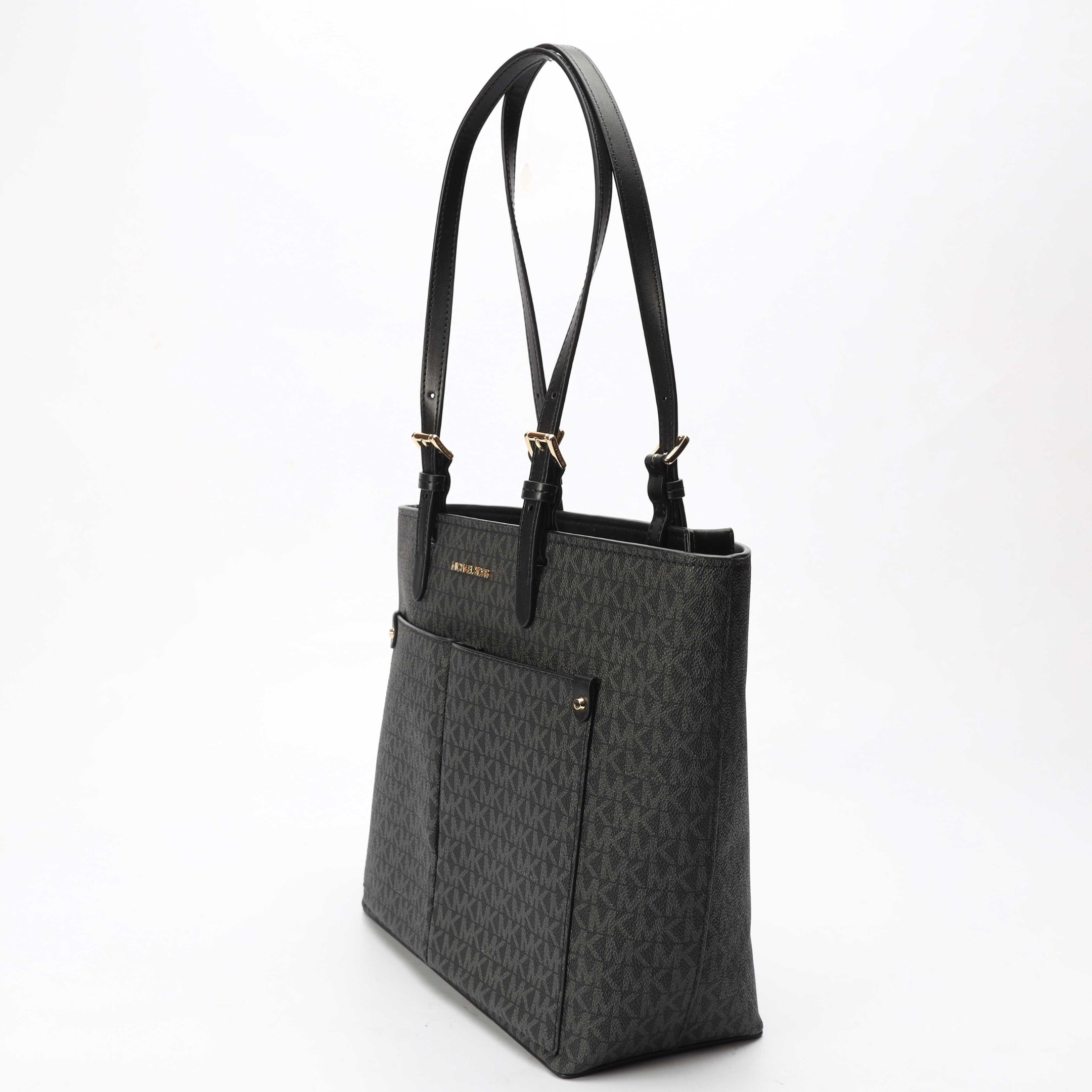 Michael Kors Black Jet Set Medium Logo Pocket Tote