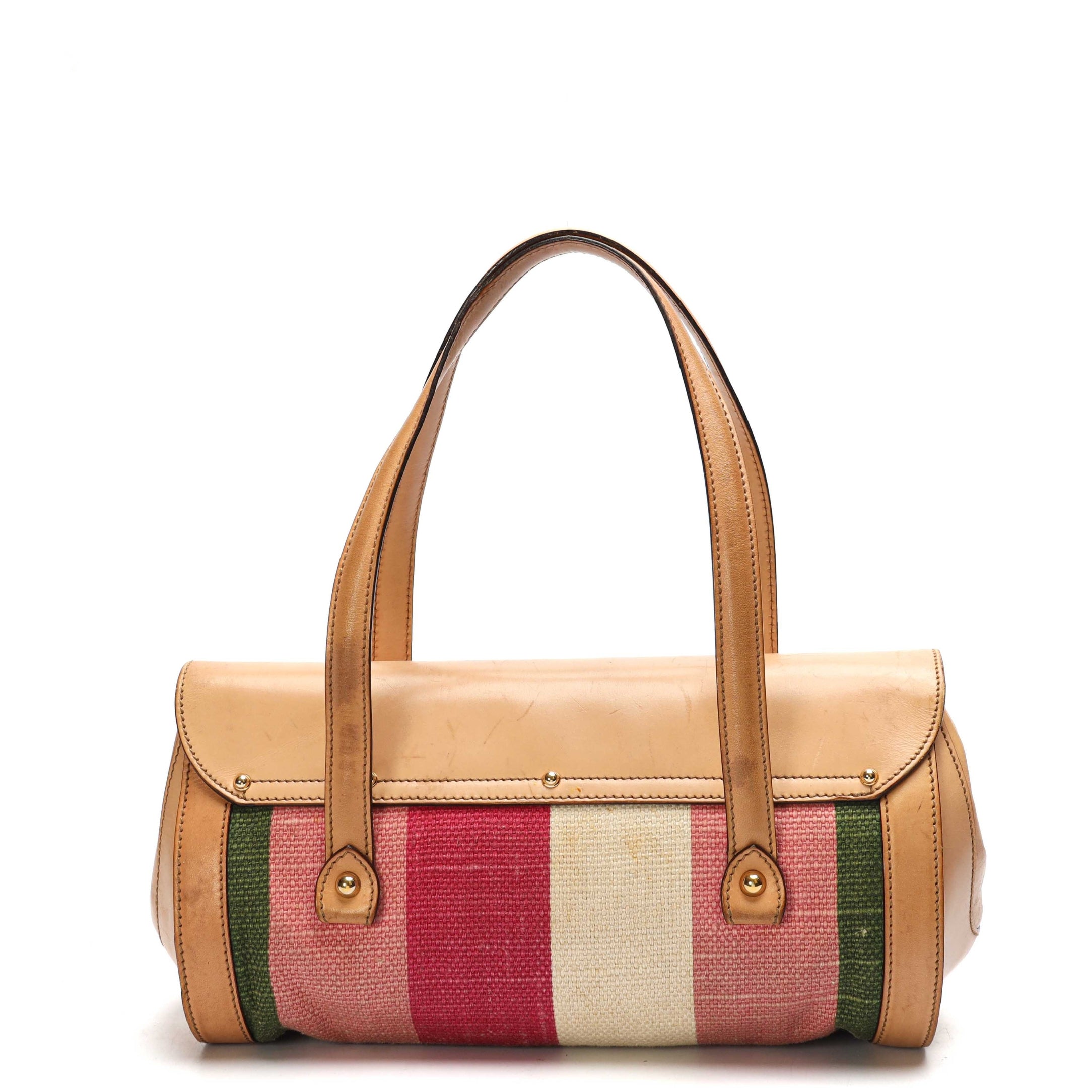 Gucci Pink/Beige Canvas Bamboo Bullet Satchel