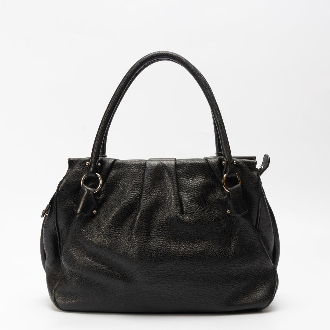 Salvatore Ferragamo Black Pebbled Leather Shoulder Bag