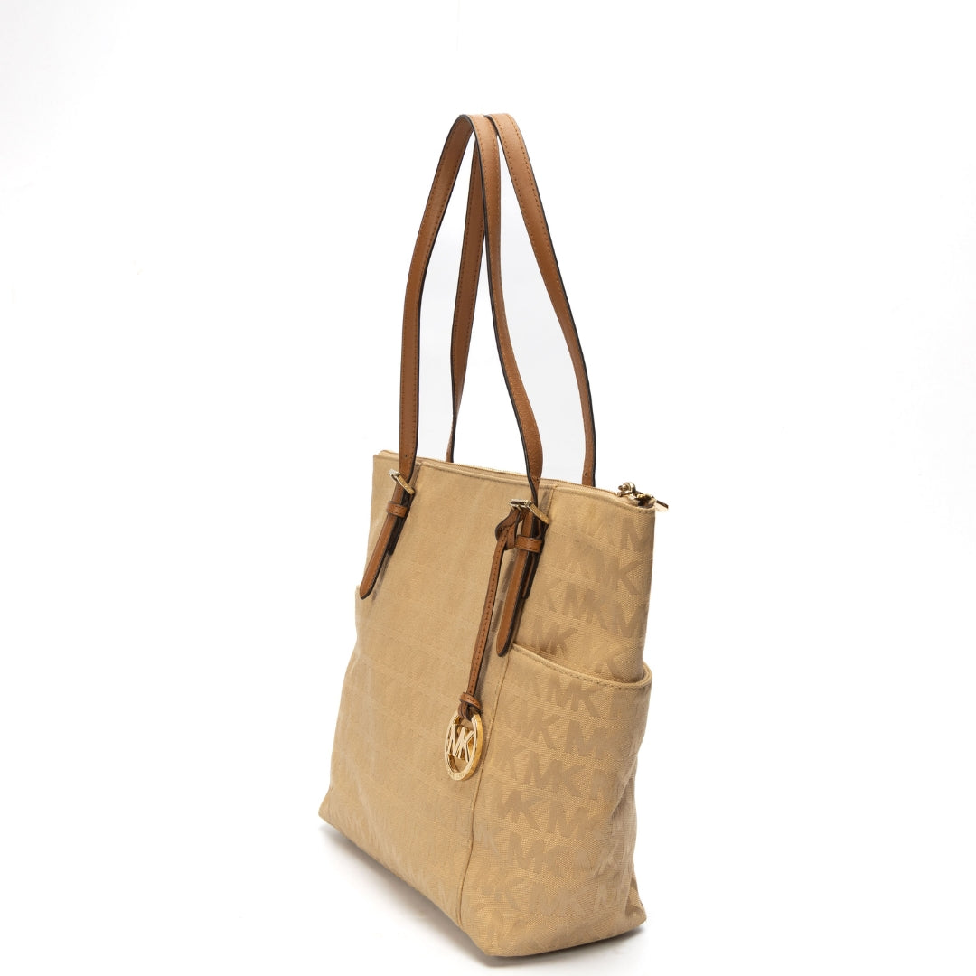 Michael Kors Beige Jet Set Top Zip Tote