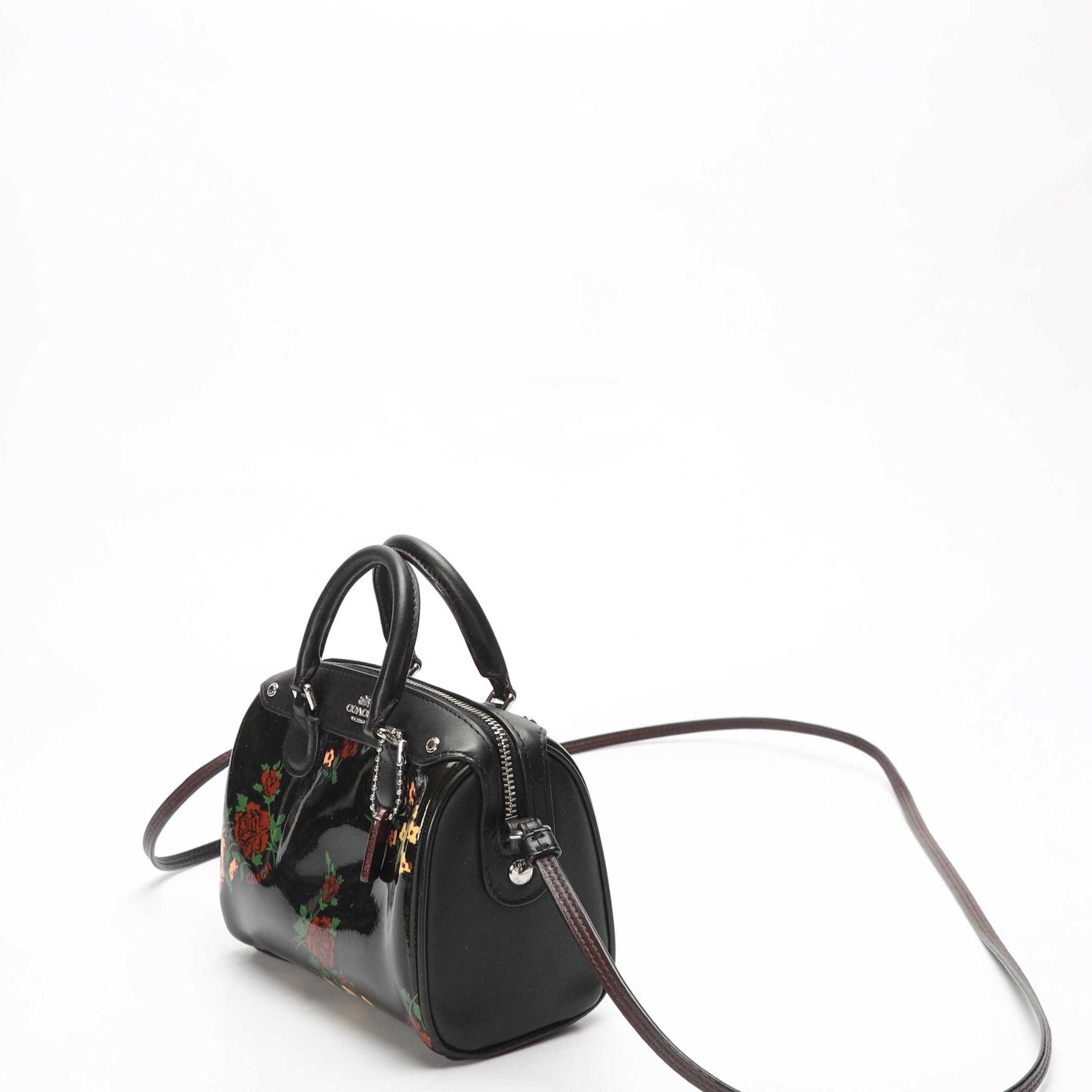 Coach Black Rose Print Rowan Satchel Crossbody Bag