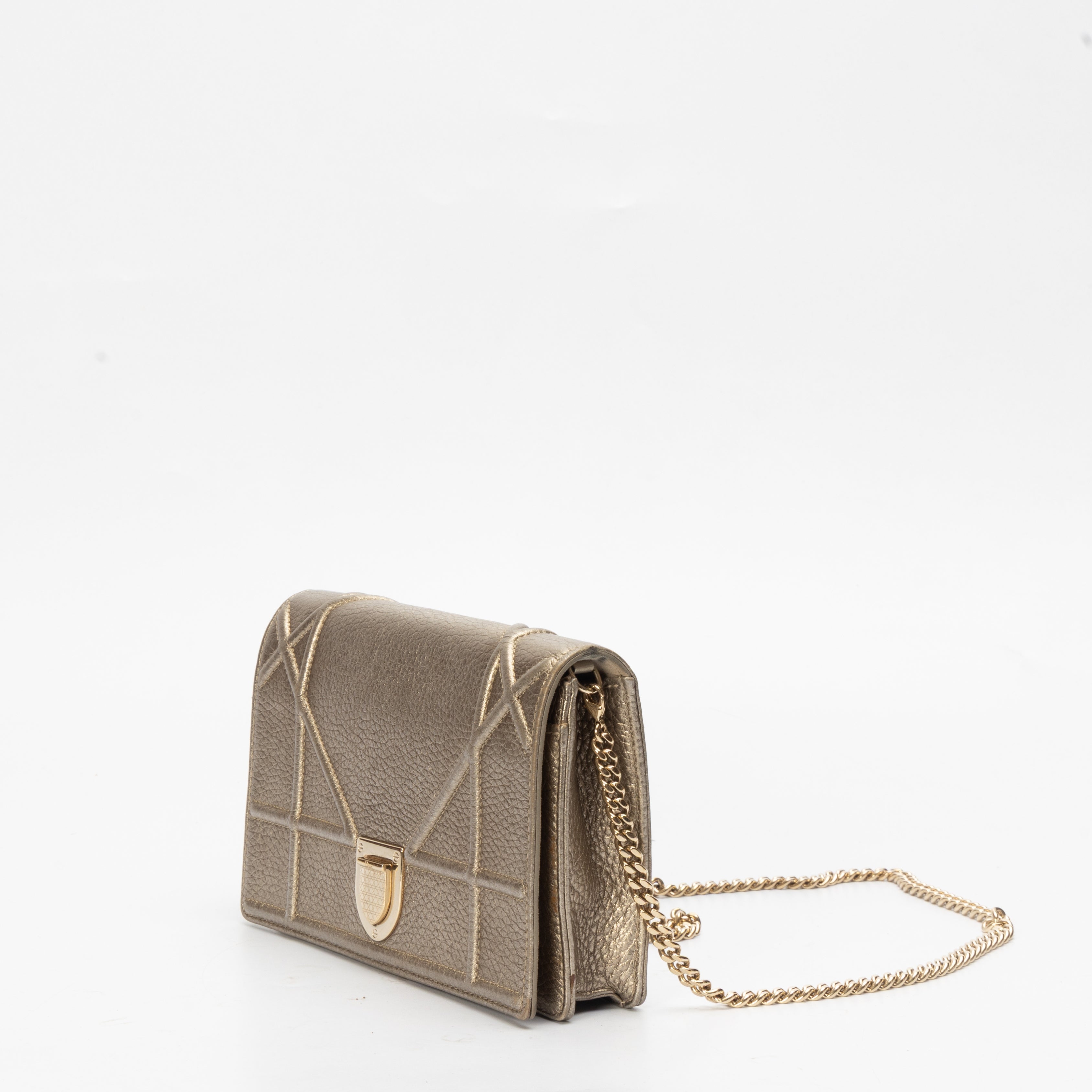 Dior Metallic Gold Leather Diorama Wallet on Chain