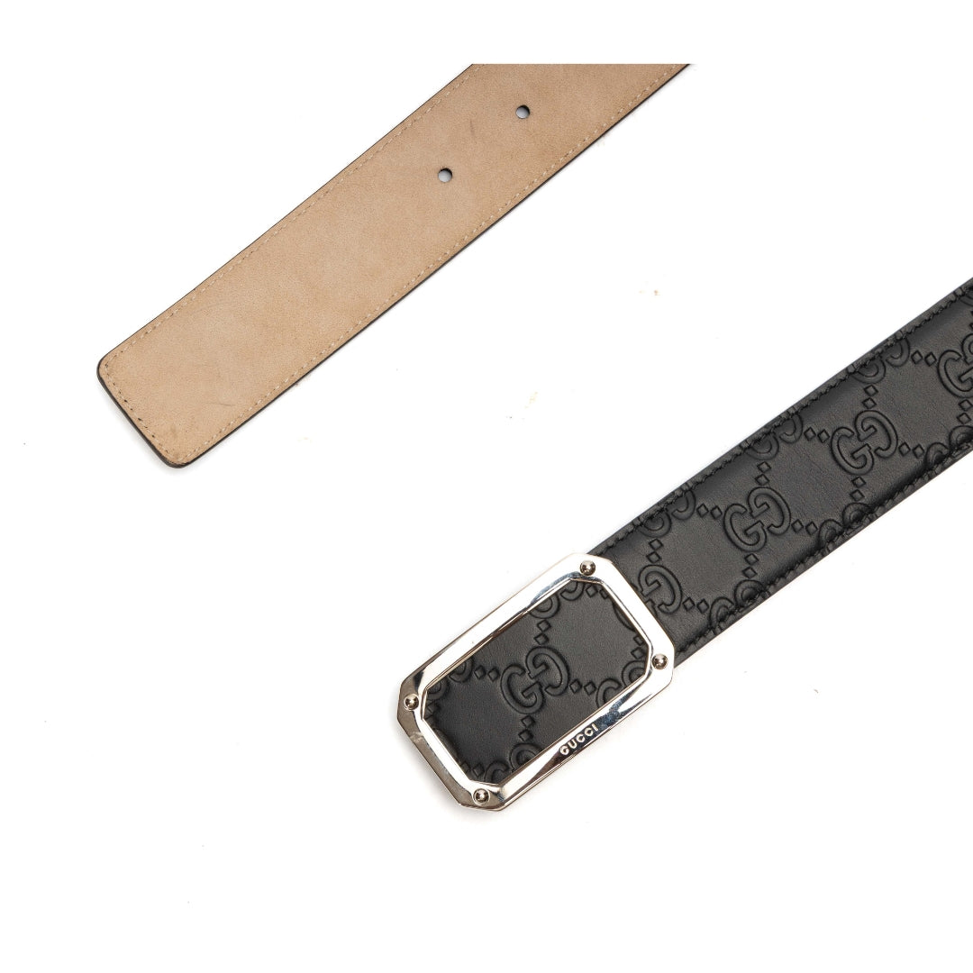 Gucci Black Guccissima Leather Square Buckle Belt
