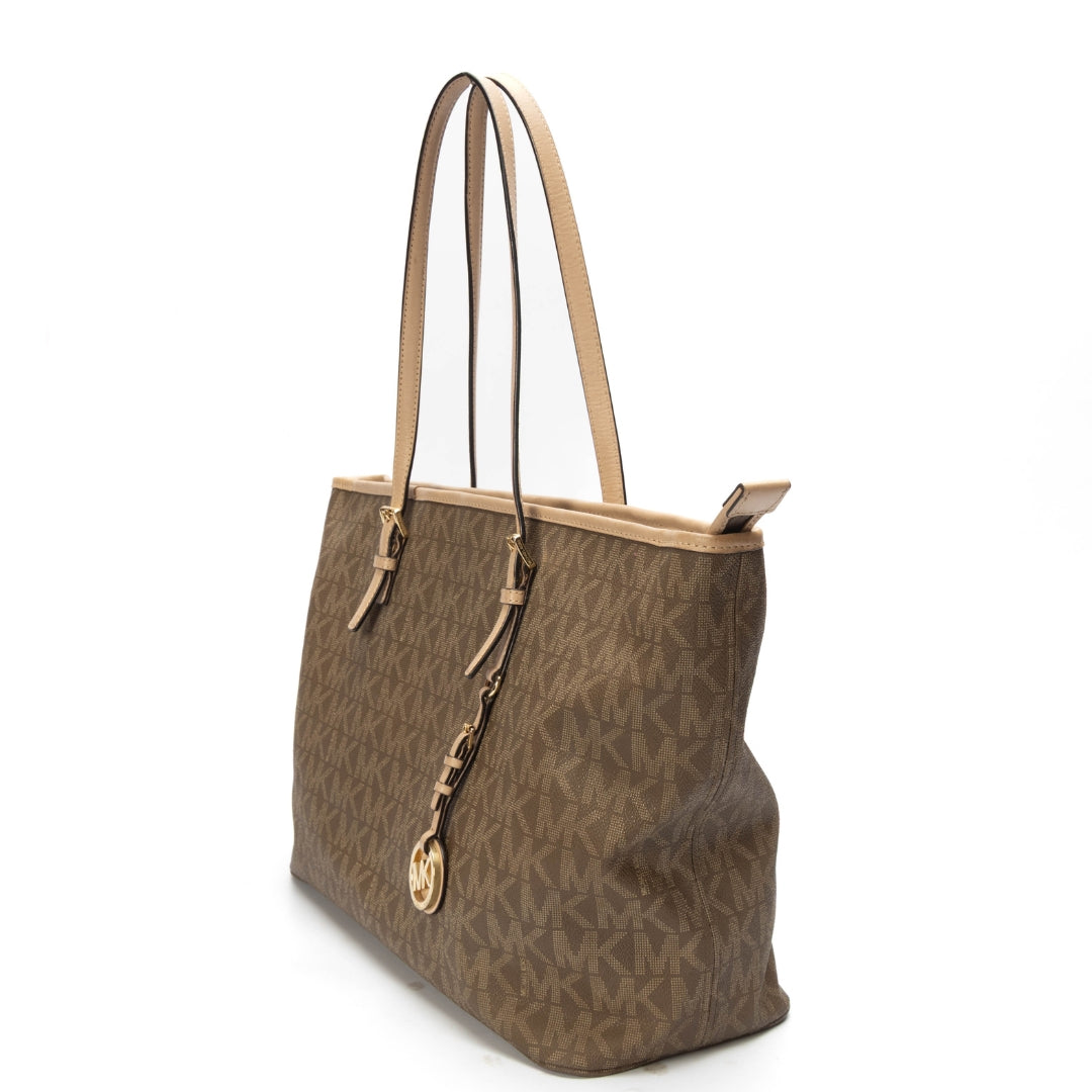 Michael Kors Signature Canvas Leather Jet Set Tote