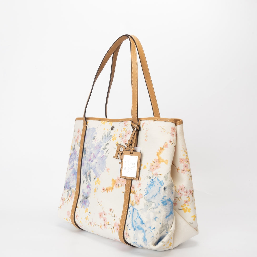 Ralph Lauren Cream Floral Canvas Large Emerie Tote