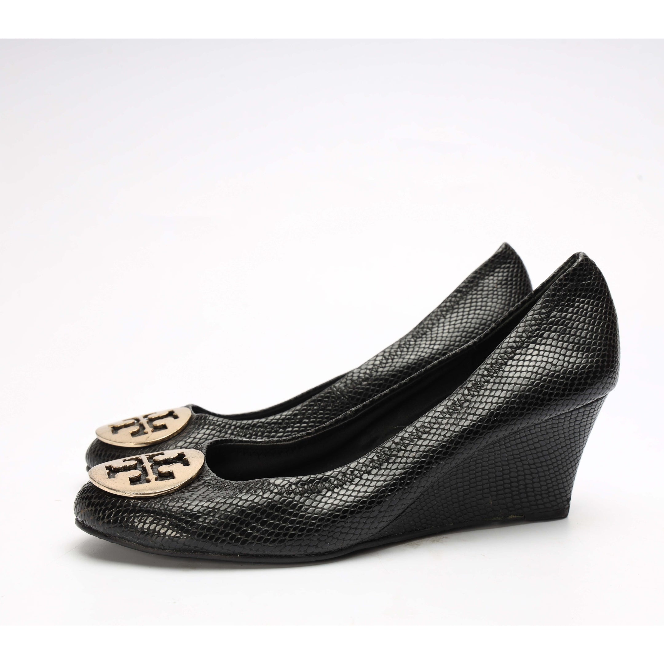 Tory Burch Black Sally Wedge Pumps