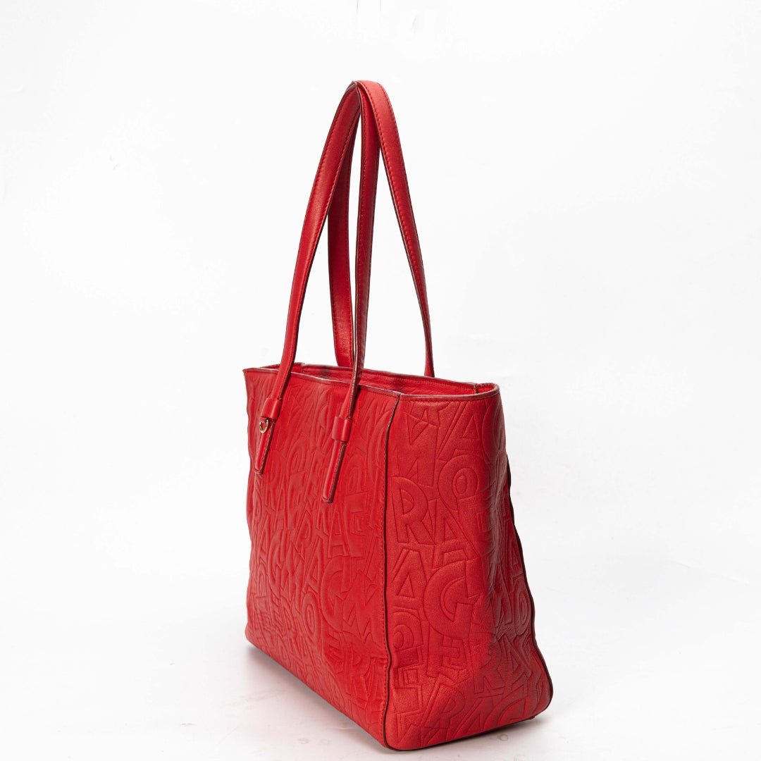 Salvatore Ferragamo Red Logo Embossed Bonnie Tote