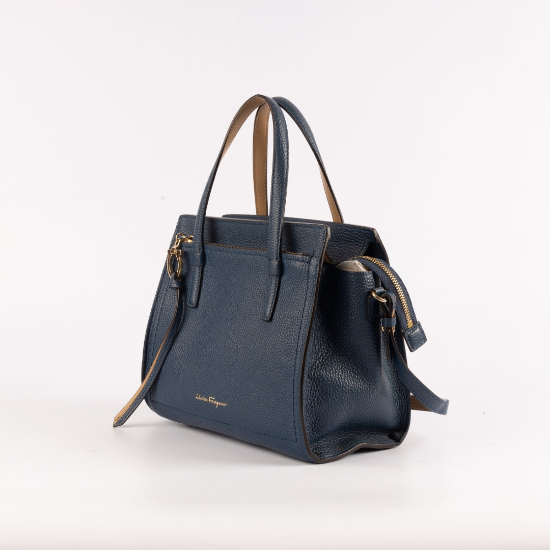 Salvatore Ferragamo Blue Leather Small Amy Satchel