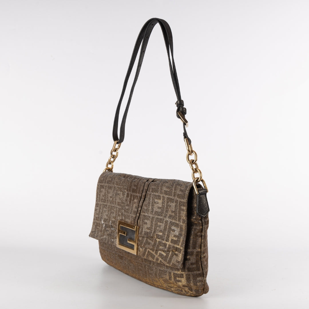 Fendi Zucca Glitter Jacquard Fabric Mia Flap Baguette