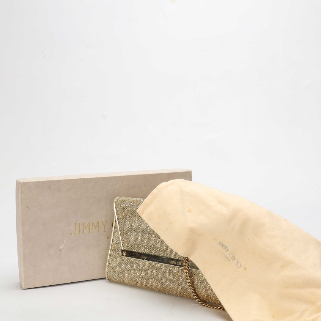Jimmy Choo Gold Lurex Fabric Milla Chain Clutch