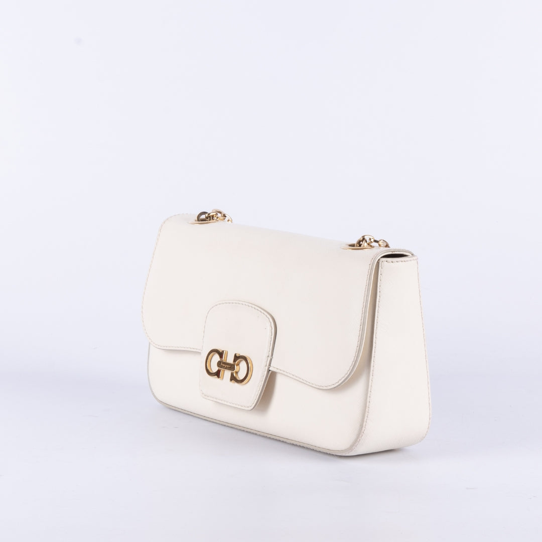 Salvatore Ferragamo Cream Saffiano Leather Rory Shoulder Bag