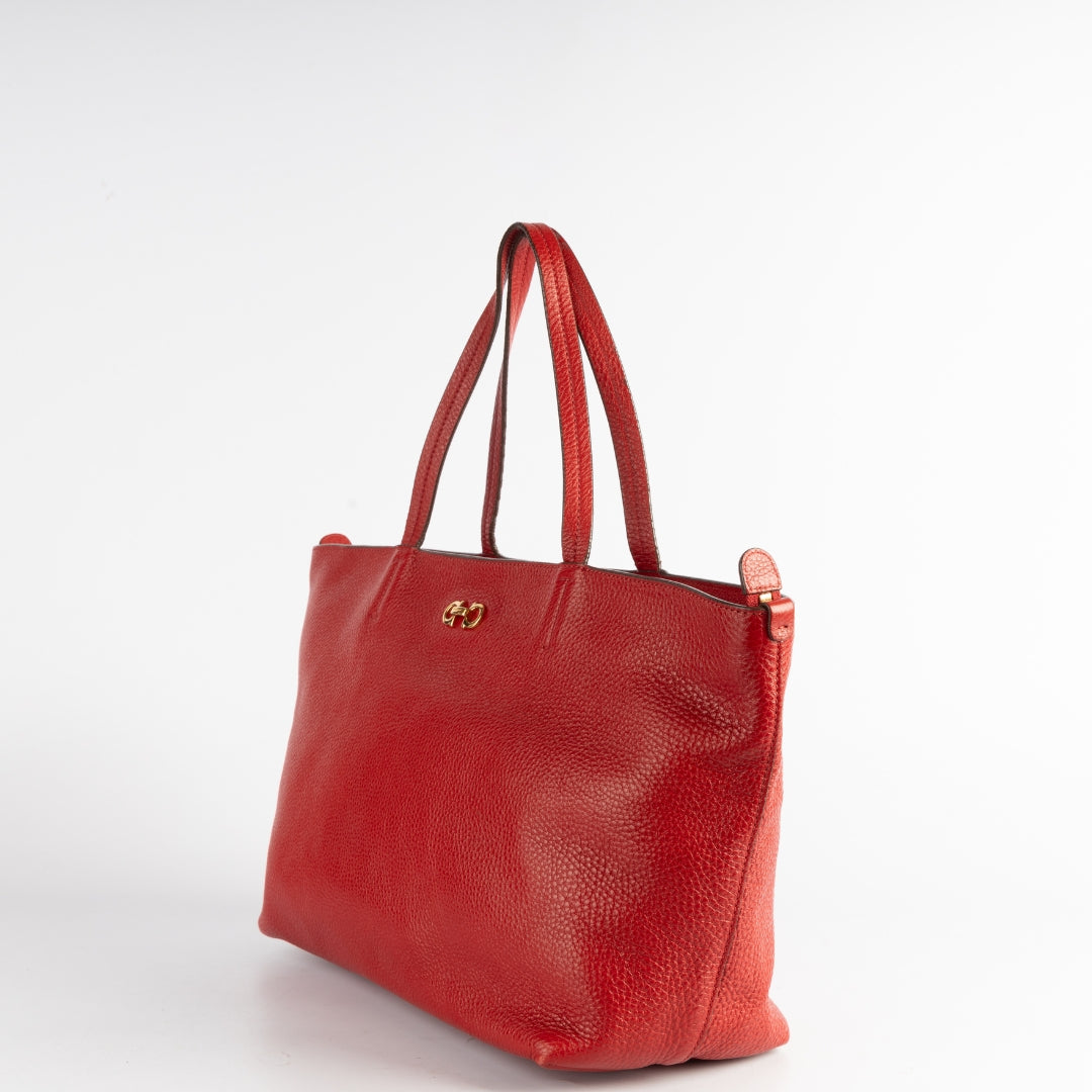 Salvatore Ferragamo Red Pebbled Leather Bice Tote Bag