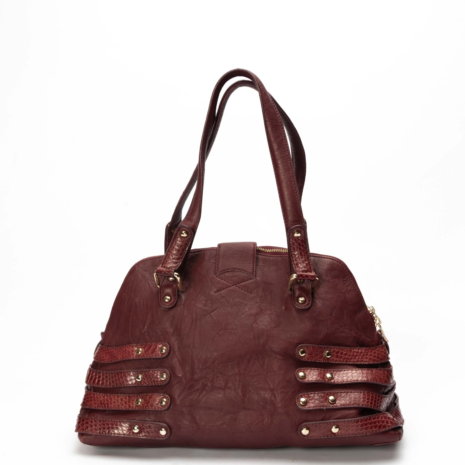 Jimmy Choo Maroon Python Embossed Convertible Satchel