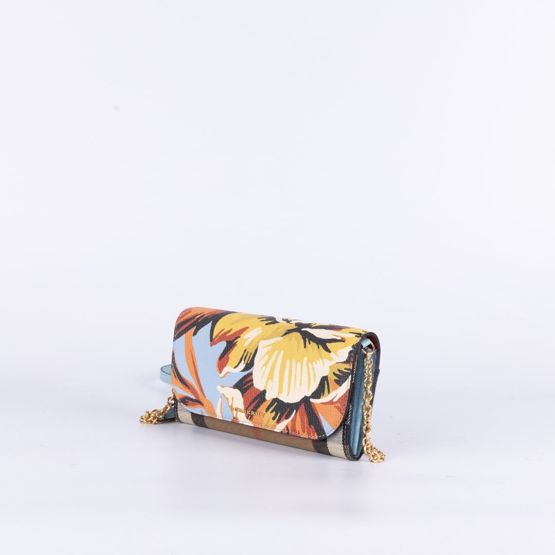 Burberry Multicolor Haymarket Check Floral Wallet on Chain Crossbody Bag