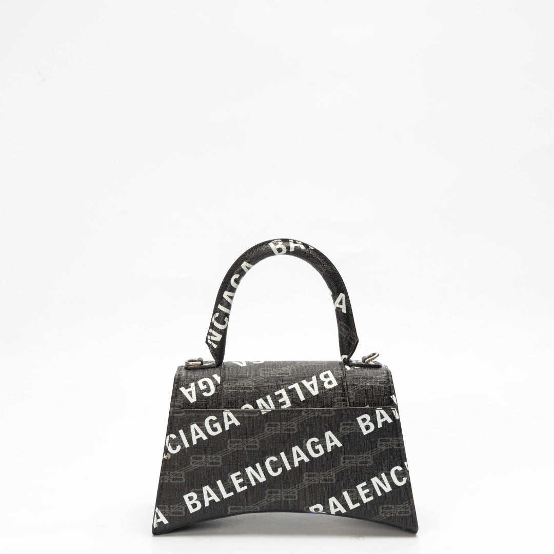 Balenciaga Black BB Monogram Hourglass Top Handle Bag