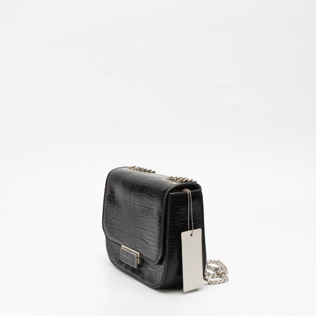 Charles & Keith Black Snake Skin Textured Shoulder Bag