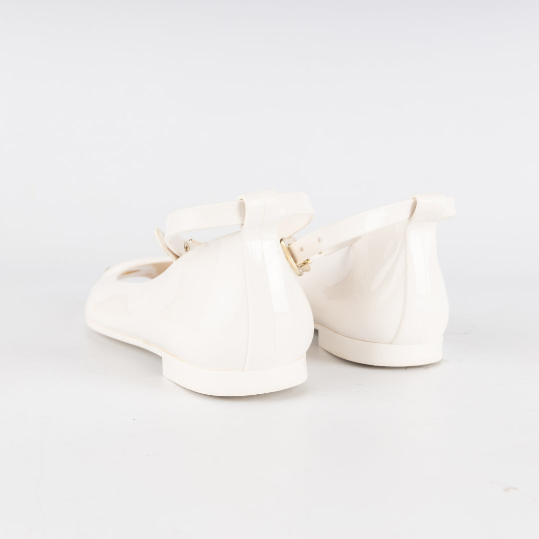 Fendi White Jelly Peep Toe Ankle Strap Ballet Flats