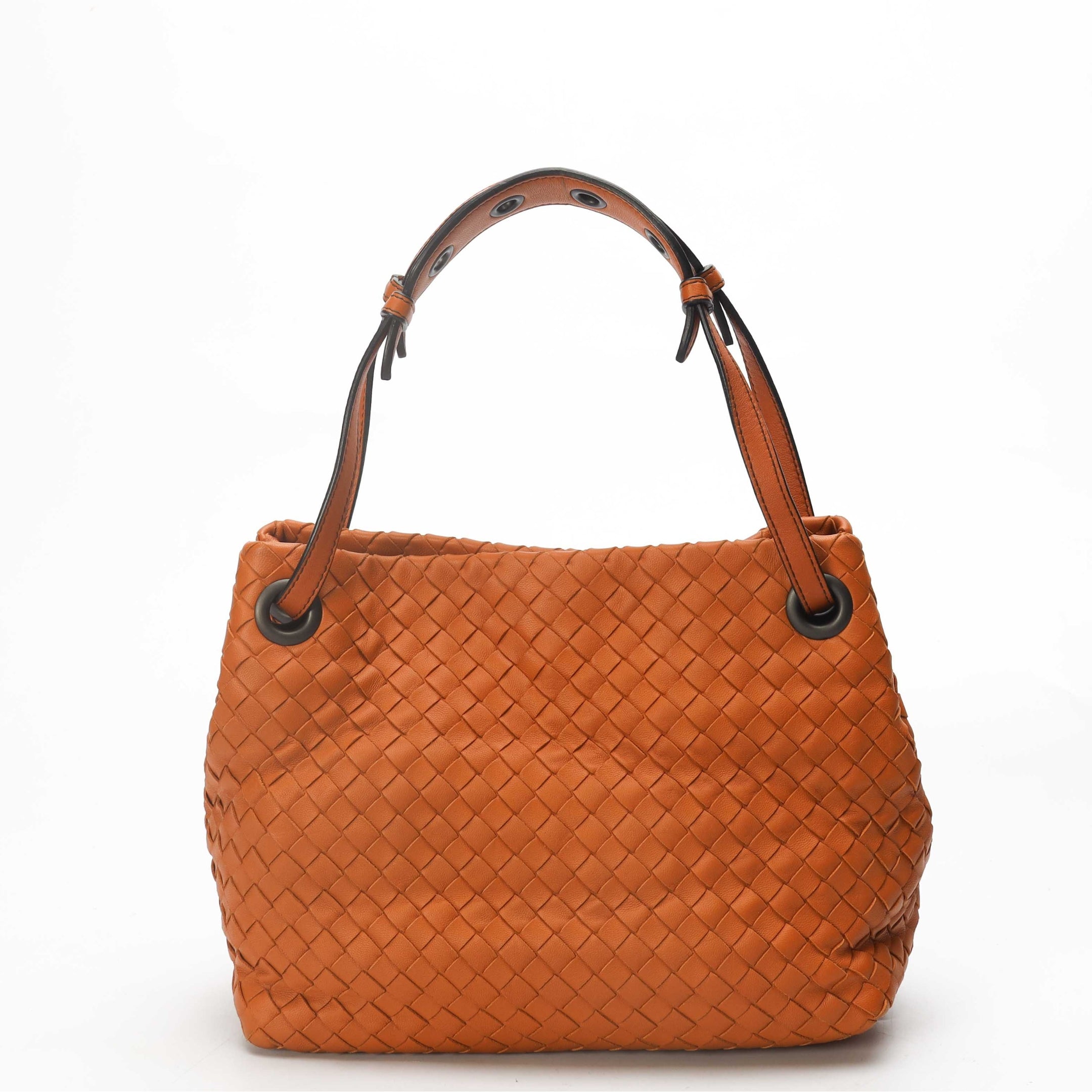 Bottega Veneta Orange Intrecciato Woven Bella Tote