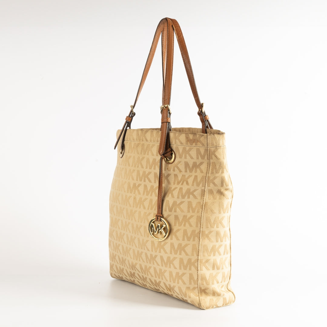 Michael Kors Beige Logo Canvas Tote