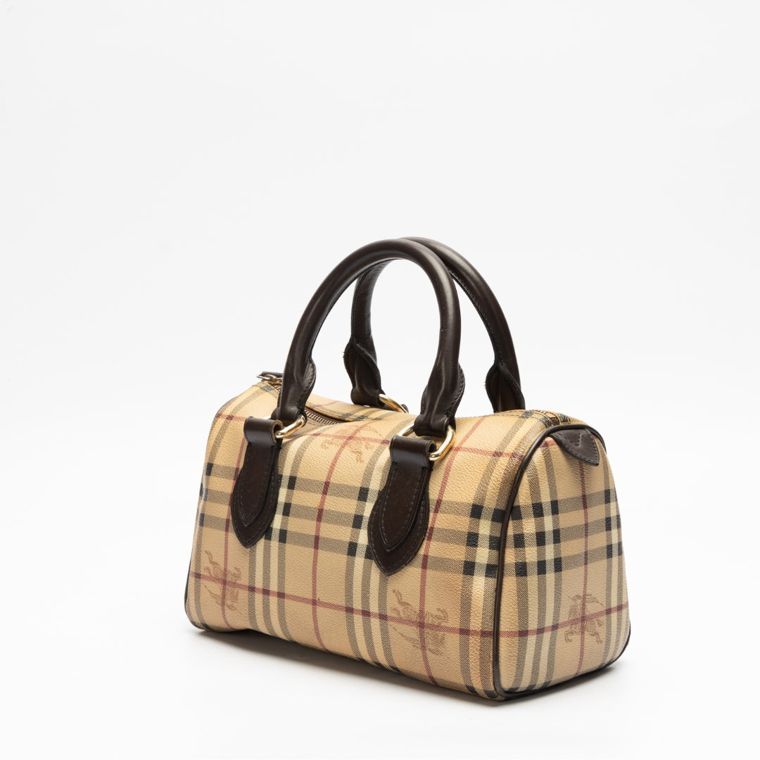 Burberry Haymarket Check PVC and Leather Boston Bag
