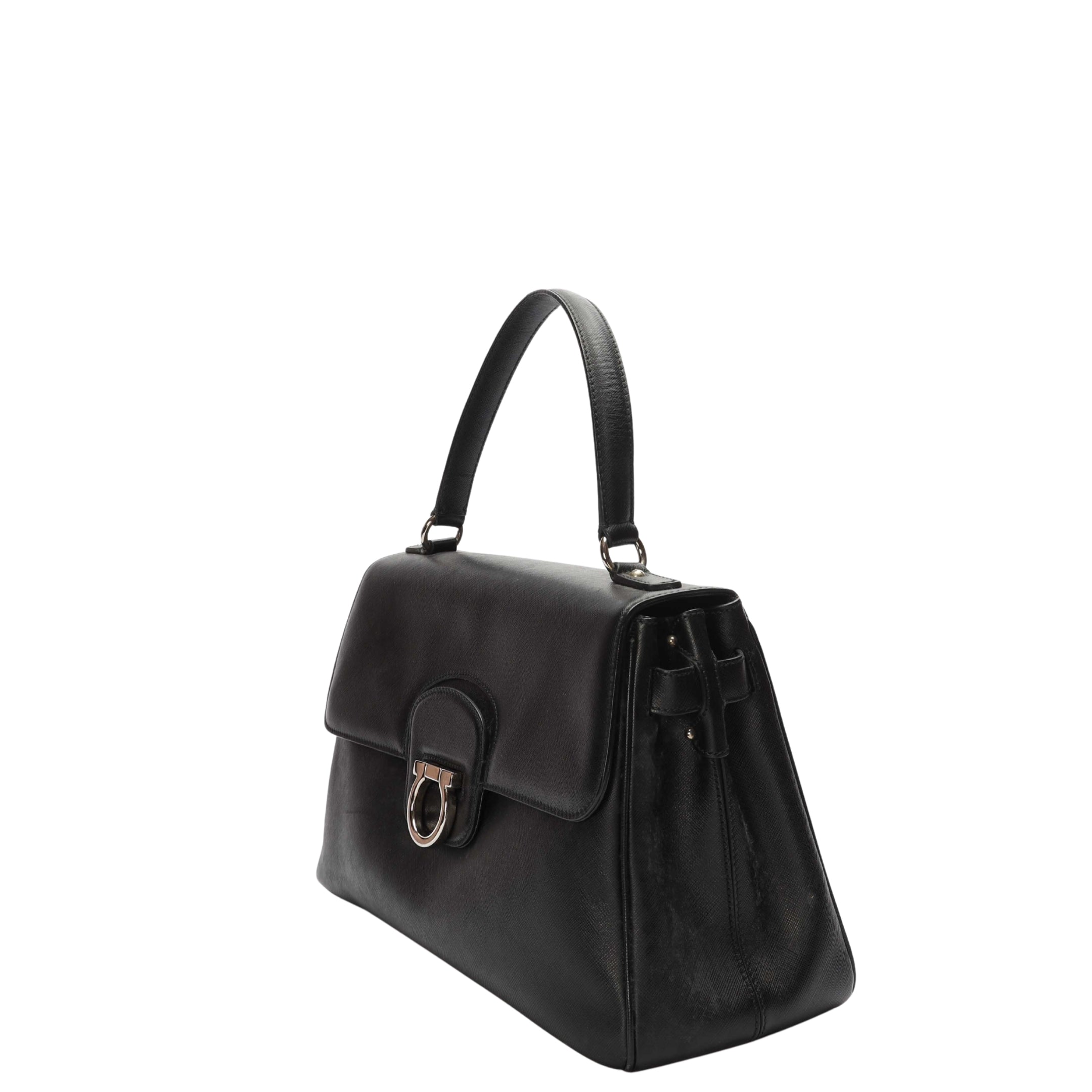 Salvatore Ferragamo Black Gancio Flap Top Handle Bag