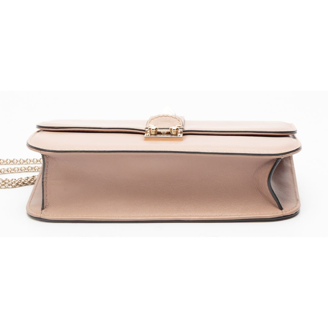 Valentino Beige Leather Glam Lock Chain Shoulder Bag
