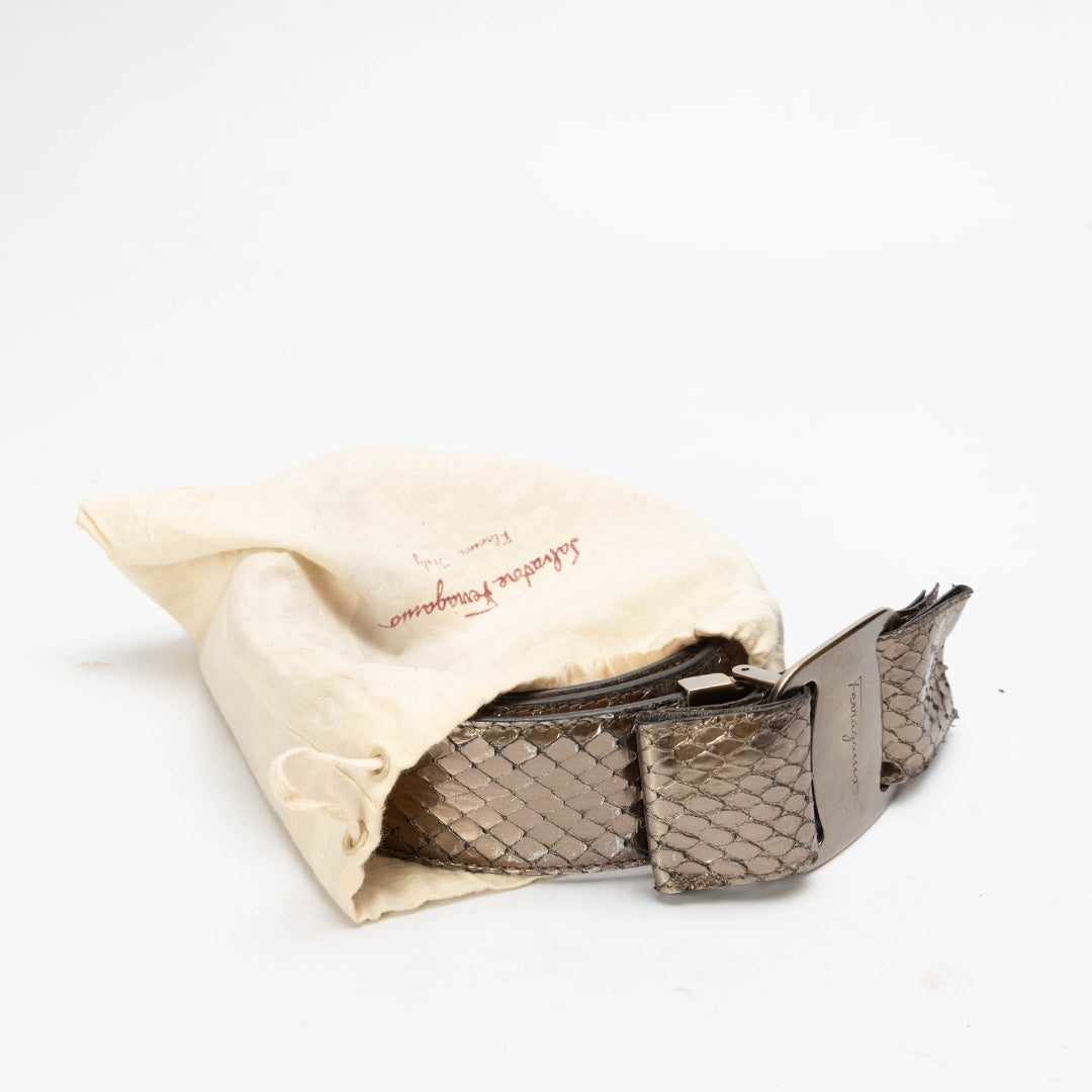 Salvatore Ferragamo Python Metallic Leather Belt