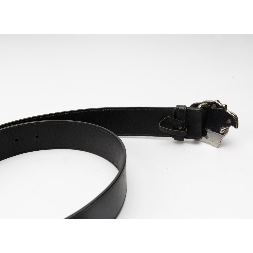 Versace Black Leather Medusa Buckle Belt